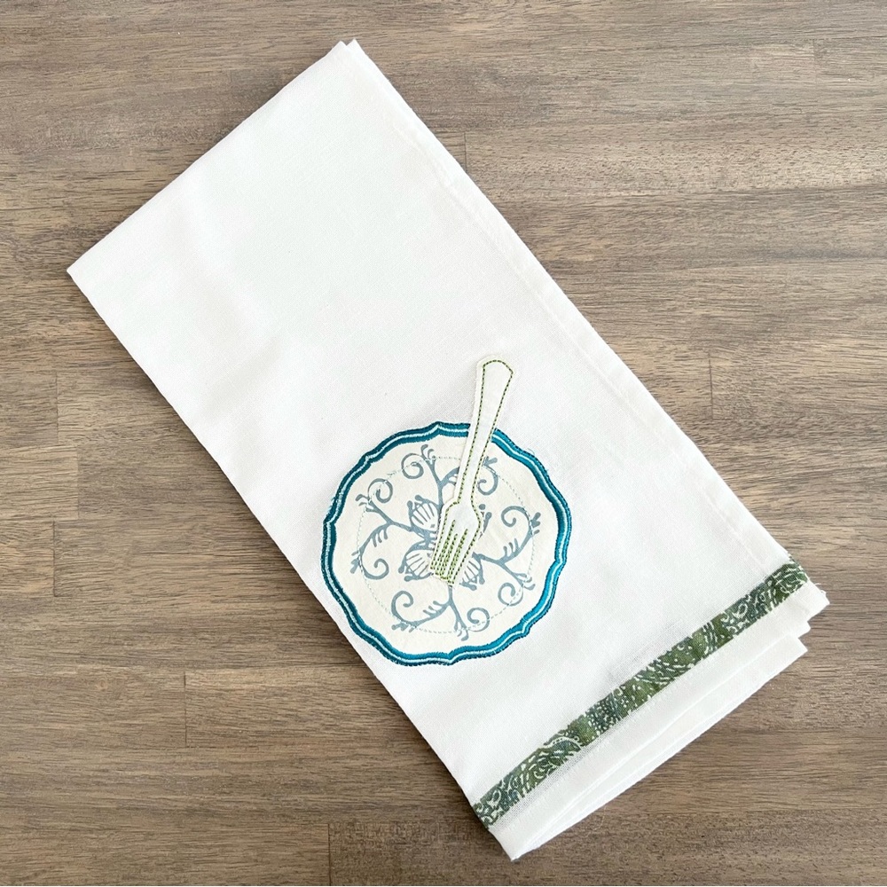 Threshold tea towel embroidered plate fork kitchen home decor
